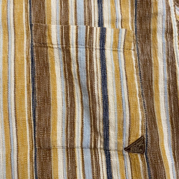 PrAna Shirt Mens Large Multicolor Stripe Short Sleeve Button Up Casual Woven - Picture 3 of 8